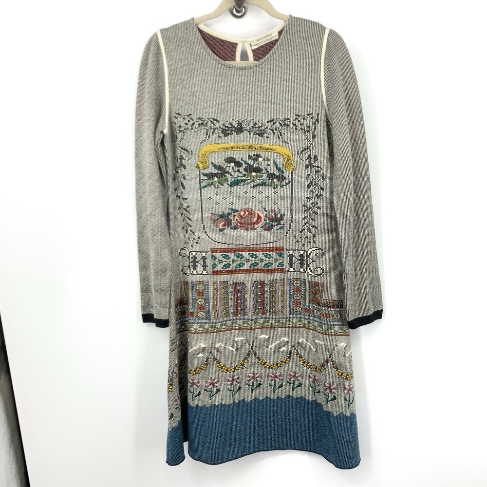 Aldomartins Anthropologie Women Size Small Dress Sweater Knit Floral Gray Black